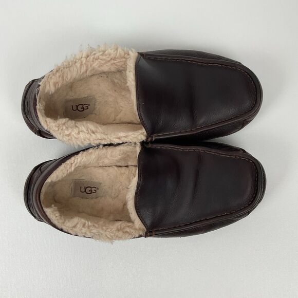 Ugg Ascot Men’s 9 Leather Shearling‎ Lined Moccasin Slippers Brown main image 4